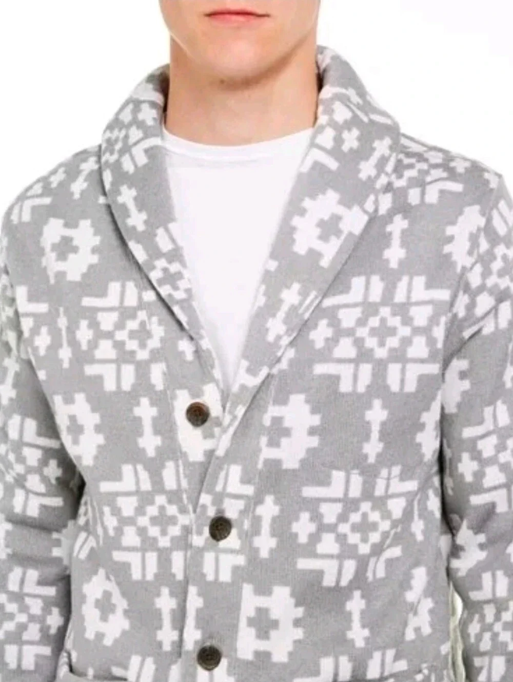 Levi's Stowe Southwestern Aztec  Gray and White Patterned Knit Cardigan Suze L - Picture 10 of 10